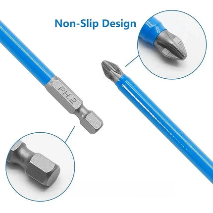 Magnetic Screwdriver Bit Set, 7 Piece with Non-Slip Coating and 150mm Extended Length, for Furniture and Electronics