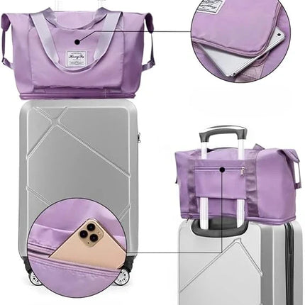 Foldable Travel Bag with Hidden Zip Pocket, Expandable Duffel that Folds into a Square for Flights, Gym and Errands