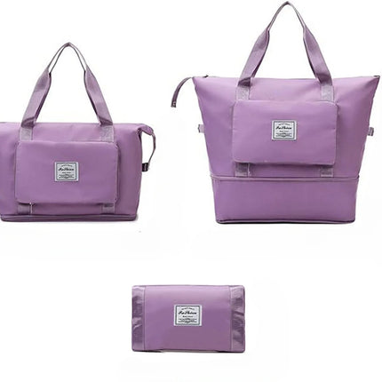 Foldable Travel Bag with Hidden Zip Pocket, Expandable Duffel that Folds into a Square for Flights, Gym and Errands