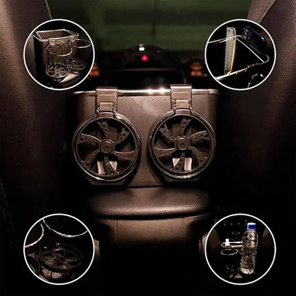 Car Armrest Organizer with Dual Cup Holders and Tissue Box Slot, Compact Console Storage for Phones, Snacks and Bottles