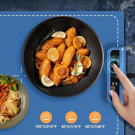 Heating Food Mat with Adjustable Heat Levels and 10 Second Heat Up, Warming Tray for Coffee, Soup and Plated Meals