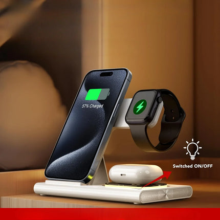 Wireless Charger Station with Smart LED Indicator and Fast Charging, Dock for Phone, Watch and Earbuds, 7 Colours