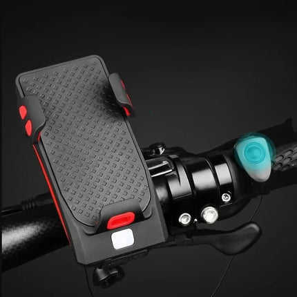 Bike Phone Holder with 4000mAh Power Bank, LED Light and 130 dB Bell, Anti-Slip Grip Mount, 3 Colors, for Cycling Navigation