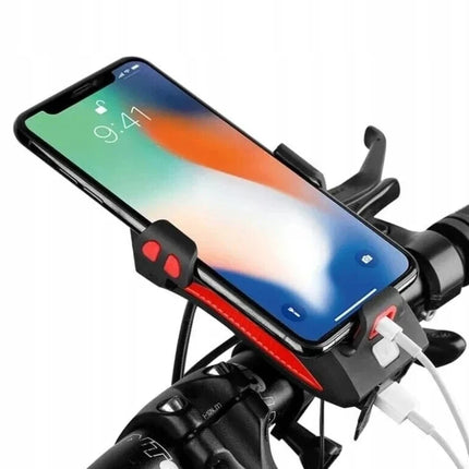 Bike Phone Holder with 4000mAh Power Bank, LED Light and 130 dB Bell, Anti-Slip Grip Mount, 3 Colors, for Cycling Navigation
