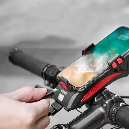 Bike Phone Holder with 4000mAh Power Bank, LED Light and 130 dB Bell, Anti-Slip Grip Mount, 3 Colors, for Cycling Navigation