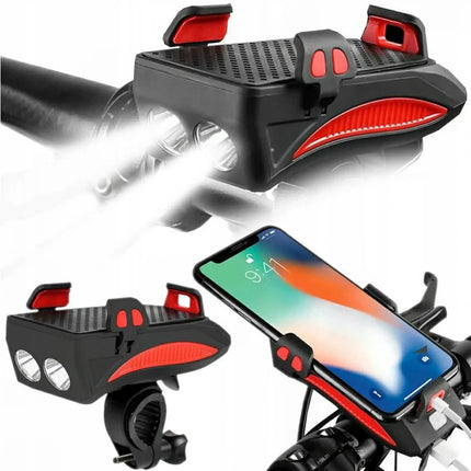 Bike Phone Holder with 4000mAh Power Bank, LED Light and 130 dB Bell, Anti-Slip Grip Mount, 3 Colors, for Cycling Navigation
