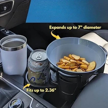 Car Cup Holder Expander with Adjustable Diameter, Double Layer Drink Holder for Bottles, Cans, Mugs and Snack Trays