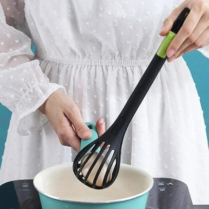 3-in-1 Kitchen Whisk Tongs, Slotted Whisk, Food Tongs and Strainer in One Utensil for Eggs, Pasta and Salads, Black