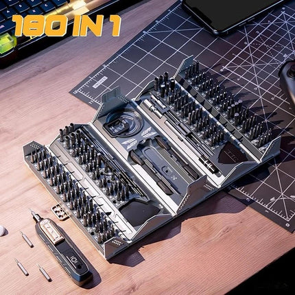 Electric Screwdriver Kit with 180 Interchangeable Bits, Powered Precision Driver Set for Electronics and Appliances