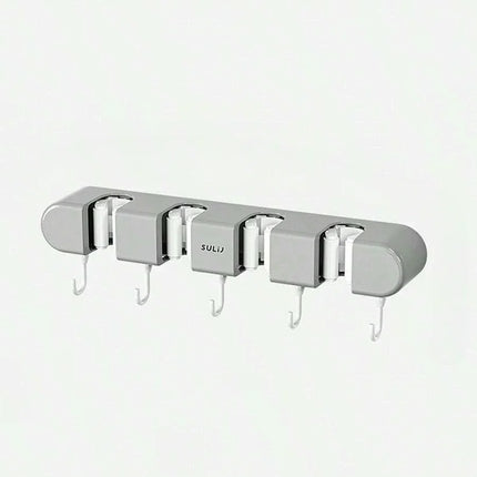 Wall-Mounted Mop Holder with Adjustable Slots | Space-Saving Solution for Organized Cleaning Tools