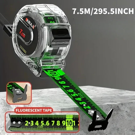 Glow in the Dark Tape Measure with Locking Blade, Thickened Carbon Steel, 5 m 197 in and 7 m 275 in for DIY Projects