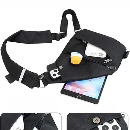 Anti-Theft Crossbody Sling Bag with Hidden Zippers, RFID Protection and Water-Resistant Fabric, Black or Grey