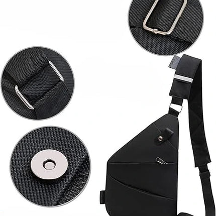 Anti-Theft Crossbody Sling Bag with Hidden Zippers, RFID Protection and Water-Resistant Fabric, Black or Grey