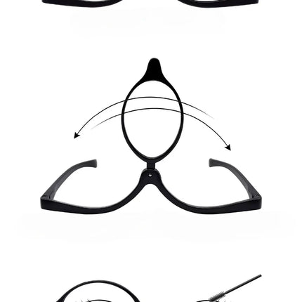 Makeup Glasses with Flip Up Magnifying Lens, 1.0x to 4.0x Magnification, Pivoting Lens for Eyeliner Mascara and Brows