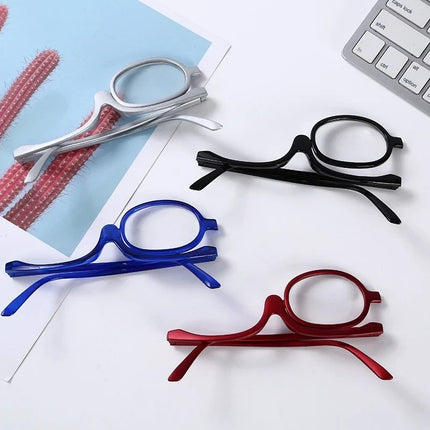 Makeup Glasses with Flip Up Magnifying Lens, 1.0x to 4.0x Magnification, Pivoting Lens for Eyeliner Mascara and Brows