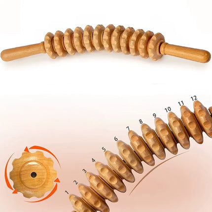 Wooden Full Body Massage Roller, Manual Ergonomic Muscle Roller for Home, Gym and Office Use