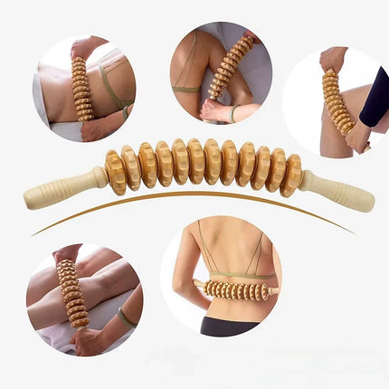 Wooden Full Body Massage Roller, Manual Ergonomic Muscle Roller for Home, Gym and Office Use