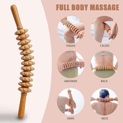 Wooden Full Body Massage Roller, Manual Ergonomic Muscle Roller for Home, Gym and Office Use