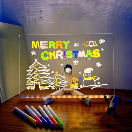 LED Glow Drawing Board with Neon Markers, Reusable Light Up Message Board for Kids Drawing and Family Notes