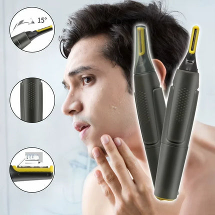 Rechargeable Nose and Ear Hair Trimmer with LED Light, Angled Blade Detail Trimmer for Beard Edges, Mustache and Tight Spots