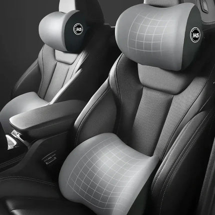 Memory Foam Car Headrest and Lumbar Cushion Set, Neck and Lower Back Support for Driving and Long Commutes