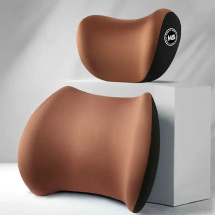 Memory Foam Car Headrest and Lumbar Cushion Set, Neck and Lower Back Support for Driving and Long Commutes