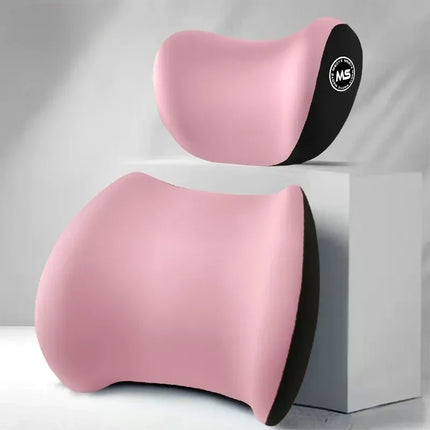Memory Foam Car Headrest and Lumbar Cushion Set, Neck and Lower Back Support for Driving and Long Commutes