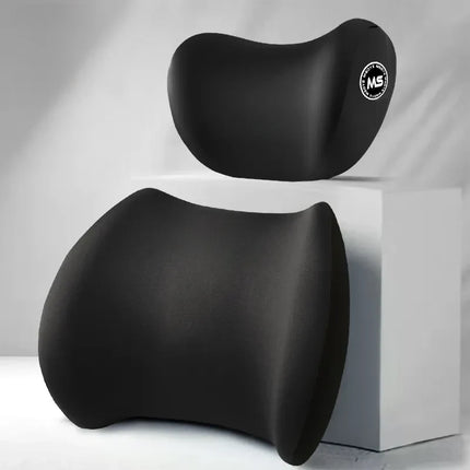 Memory Foam Car Headrest and Lumbar Cushion Set, Neck and Lower Back Support for Driving and Long Commutes