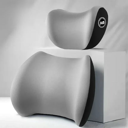 Memory Foam Car Headrest and Lumbar Cushion Set, Neck and Lower Back Support for Driving and Long Commutes