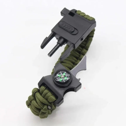 Tactical Survival Bracelet with Compass, LED Flashlight, Emergency Whistle and Flint Fire Starter, Camping Gear, 3 Colors