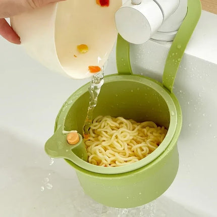 Hanging Sink Strainer Basket for Pasta and Produce, Faucet Mounted Kitchen Colander and Sponge Holder