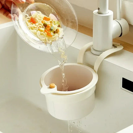 Hanging Sink Strainer Basket for Pasta and Produce, Faucet Mounted Kitchen Colander and Sponge Holder