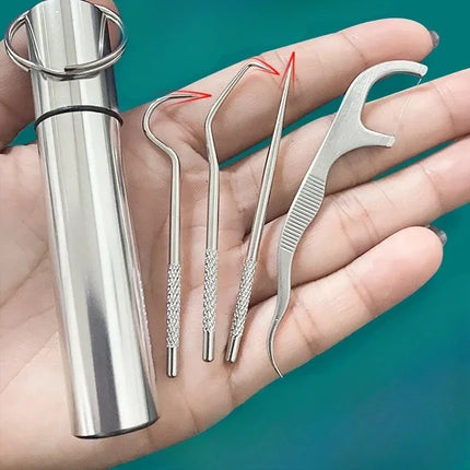 Dental Cleaning Kit, Stainless Steel Tool Set with Keychain Carry, Portable Oral Care Set for Travel