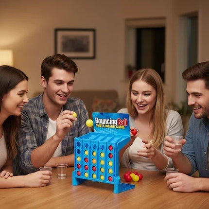 Light-Up Bounce Ball Game, Connect Four Balls in a Row on the Top Tray, Reflex Party Game for Family Nights