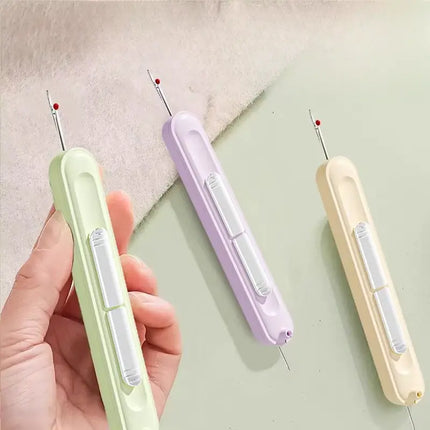 2-in-1 Needle Threader and Seam Ripper Tool, Automatic Thread Pull, Protective Blade Cover, Hand Sewing Aid