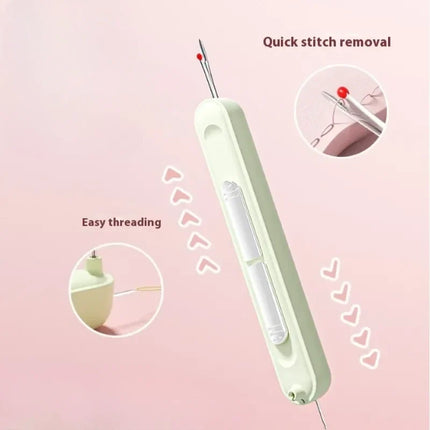 2-in-1 Needle Threader and Seam Ripper Tool, Automatic Thread Pull, Protective Blade Cover, Hand Sewing Aid