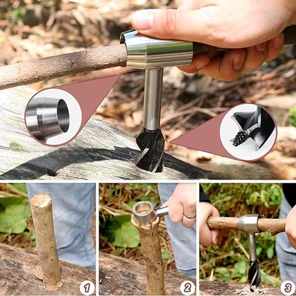 Manual Wood Drill and Peg Maker for Bushcraft, Hand Auger for Drilling, Carving and Camp Furniture Builds