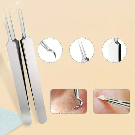 Blackhead Extractor Tool Kit, Stainless Steel Comedone Tweezers Set with Ultra-Fine Tips for At-Home Blemish Removal