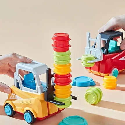 Forklift Tower Stacking Game with Miniature Forklifts and Colorful Stacking Pieces for Family Game Night