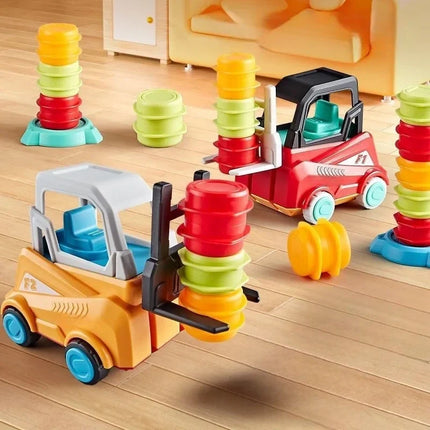 Forklift Tower Stacking Game with Miniature Forklifts and Colorful Stacking Pieces for Family Game Night