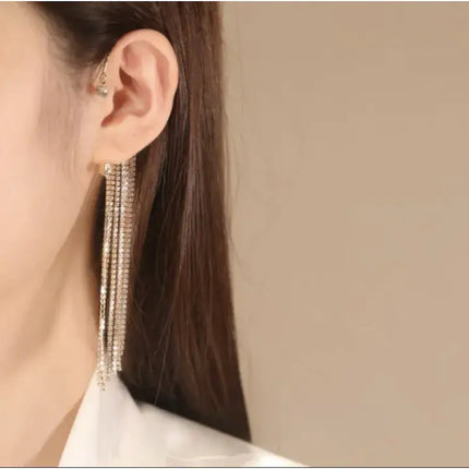 Elegant Long Tassel Earrings with Sparkling Crystals | Statement Jewelry for Glamorous Look