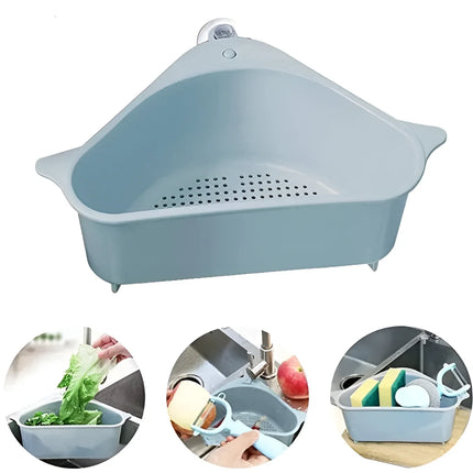 Sink Corner Drain Basket, Kitchen Sponge Holder and Produce Rinse Basket with Built In Drainage Holes