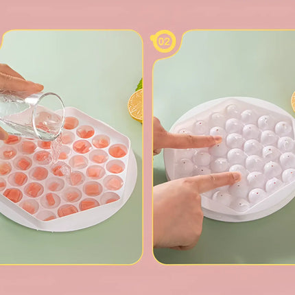 Round Ice Cube Tray, 37 Compartments, Flexible Silicone Sphere Ice Ball Mold, Easy Release, Pink or Blue, for Chilled Drinks
