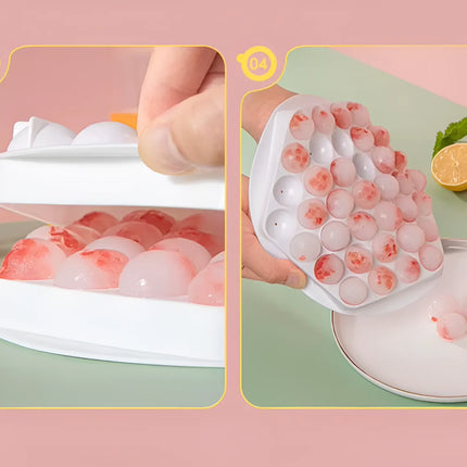 Round Ice Cube Tray, 37 Compartments, Flexible Silicone Sphere Ice Ball Mold, Easy Release, Pink or Blue, for Chilled Drinks