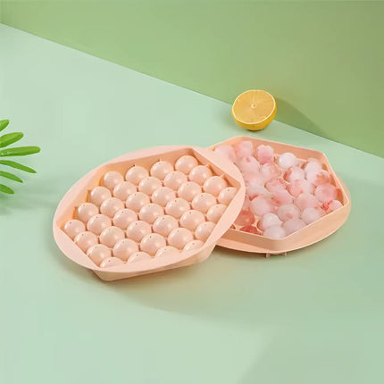 Round Ice Cube Tray, 37 Compartments, Flexible Silicone Sphere Ice Ball Mold, Easy Release, Pink or Blue, for Chilled Drinks