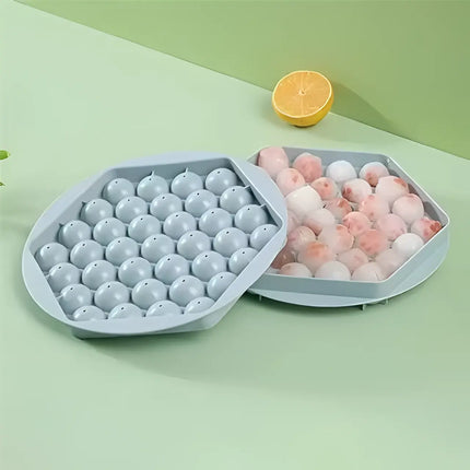 Round Ice Cube Tray, 37 Compartments, Flexible Silicone Sphere Ice Ball Mold, Easy Release, Pink or Blue, for Chilled Drinks