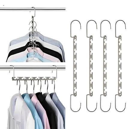 Space Saving Cascading Hangers with Stainless Steel Finish, Vertical Closet Organizer Fits 3 Times More Clothes on One Rail