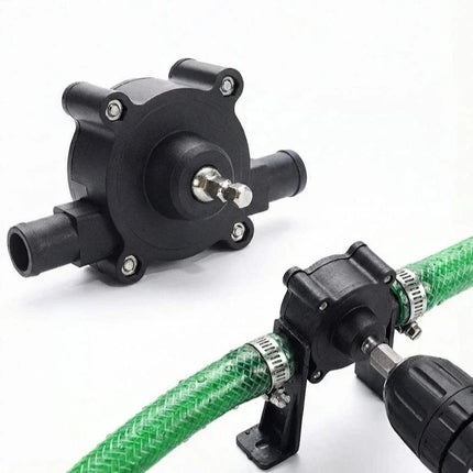 Drill Powered Water Pump Attachment, Portable Transfer Pump with Hose Connections for Ponds and Tanks