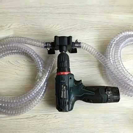 Drill Powered Water Pump Attachment, Portable Transfer Pump with Hose Connections for Ponds and Tanks