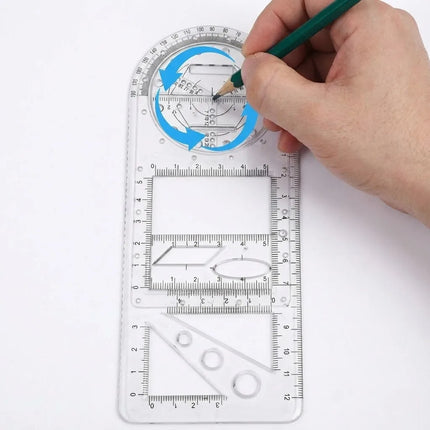 Geometry Ruler with Rotating Angle Lock Protractor and Triangle, 3 in 1 Math Drawing Tool for School Students, Transparent and Blue